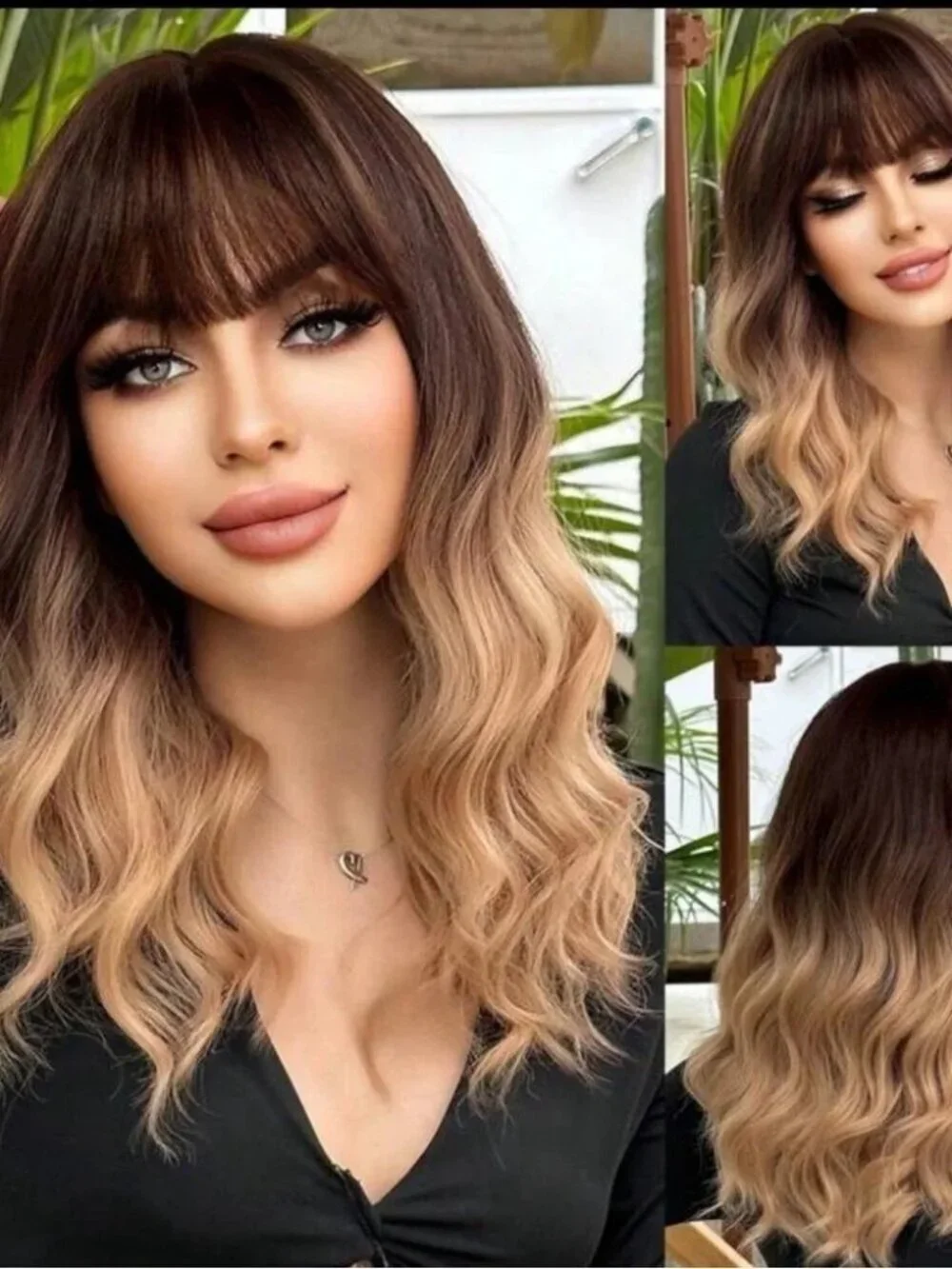 16 Inch ombre Brown To Honey Blonde wave Short Wig for Daily Use Natural